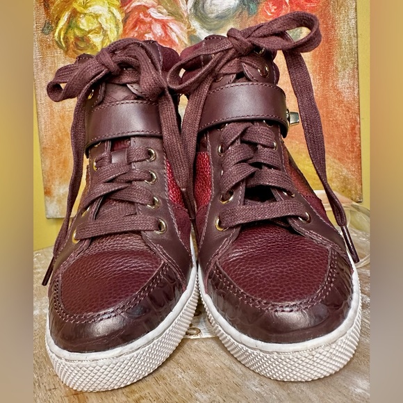 EUC Coach “Pembroke Patchwork” High top Leather Sneakers. Oxblood Size 5 - Picture 8 of 9